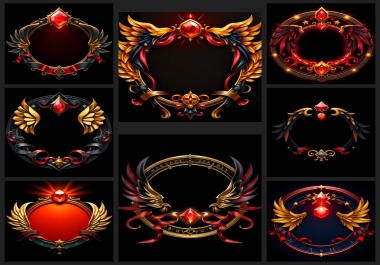 Luxury Game Avatar Frame Design Golden & Red Fantasy Profile Borders PNG