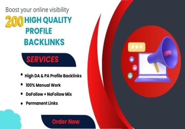 I will build 200 high authority SEO profile backlinks manually for a safe ranking boost.