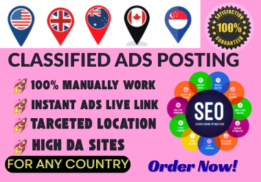 I will Manually do 100 Classifieds ads posting on UK USA AUSTRALIA CANADA live Backlinks