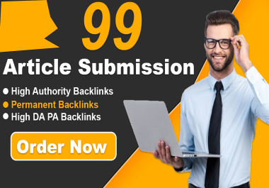 Create 99 article submission backlinks websites.