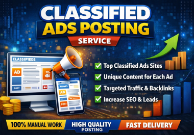 I Will Create 100 High Quality Classified Ads Posting Service for Boost Traffic & SEO