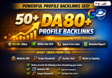 Manually White Hat 50 High Quality DA 80+ Profile Backlinks Boost SEO Ranking -