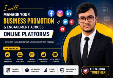 I will manage business promotion,  ad campaign and audience engagement across online platforms.