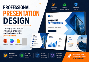 I will design professional PowerPoint,  Canva,  and Google Slides presentations