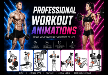 500 Professional 3D Workout Exercise Animations - White Background