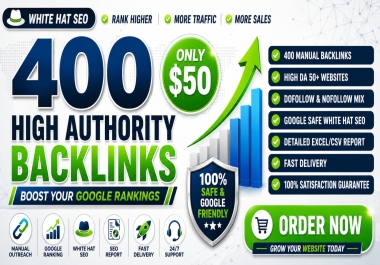 I will build 400 high authority manual backlinks with white hat SEO