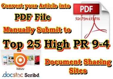 Manually submit your article to the Top 25 PDF Sharing Sites PR 9-4