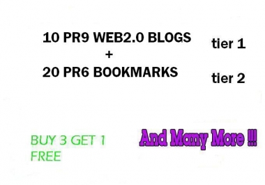 Dofollow 2 Tier Link Pyramid using 10PR8 Web2 Blogs and 20 PR6 Social Bookmarks
