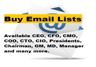 Build 100 Email List CEO,  CFO,  CMO,  Presidents,  Chairman,  GM,  MD,  Manager and many more mailing list
