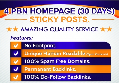 Make 4 PBN HomePage Sticky Backlinks 30 Days